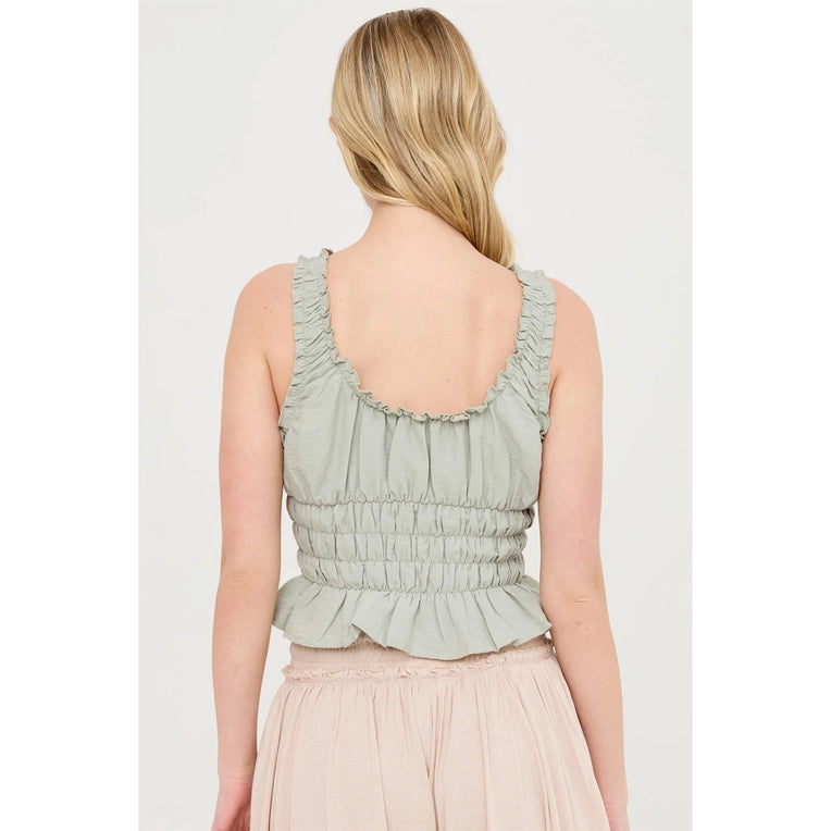 Ruched Square Neck Smocked Top