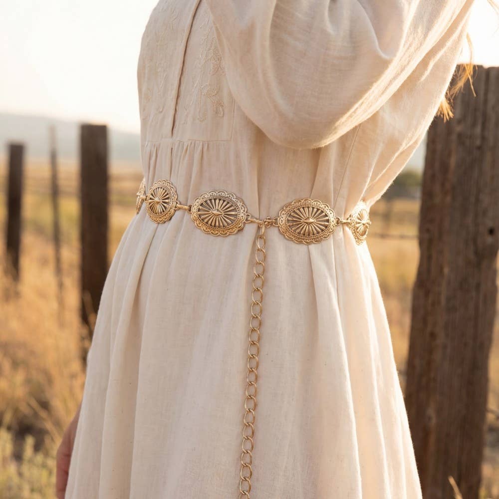 Oval Concho Disc Chain Link Belt