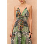 Bohemian Patchwork Halter Open Back Maxi Dress