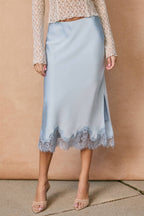 Satin Lace Hem Pencil Skirt
