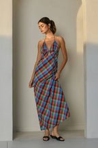 Vibrant Vines Triangle Top Halter Maxi Dress