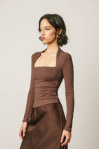 Queen Anne Ruched Long Sleeve Top
