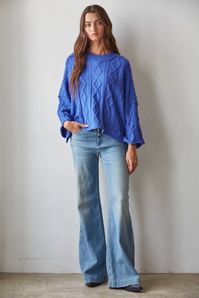 Knit Cable Sweater Cotton 3/4 Sleeve Pullover
