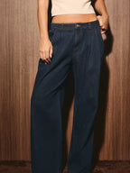 Low Waist Pleated Wide Leg Denim Pants