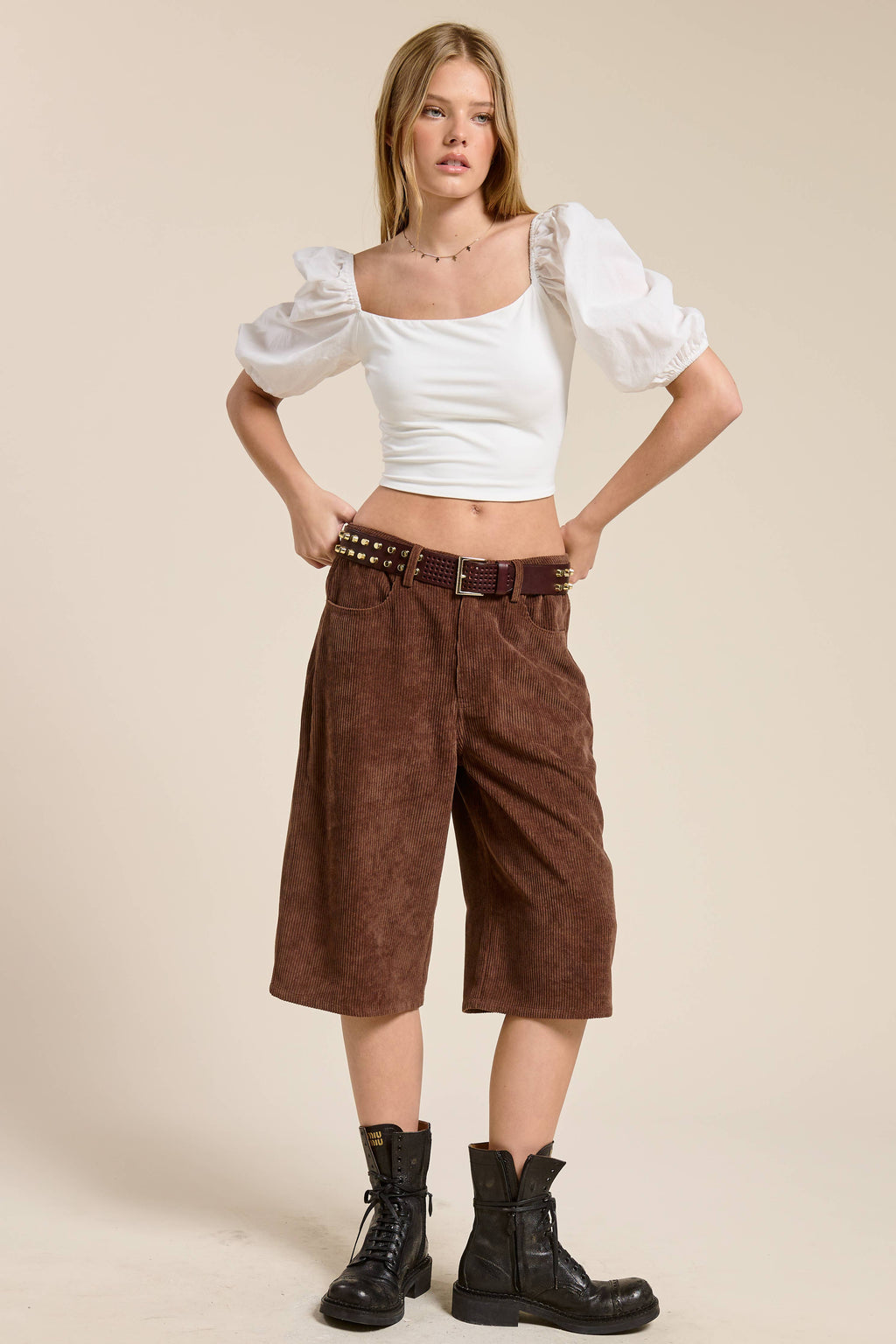 Corduroy Culotte Bermuda Shorts