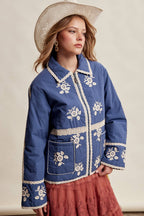 Embroidered Lace Trim Quilted Jacket