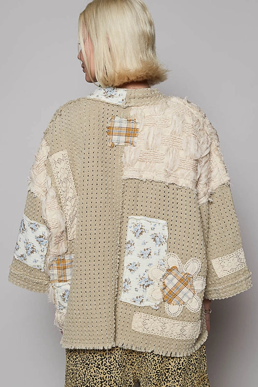 3/4 Sleeve Patchwork Cardigan