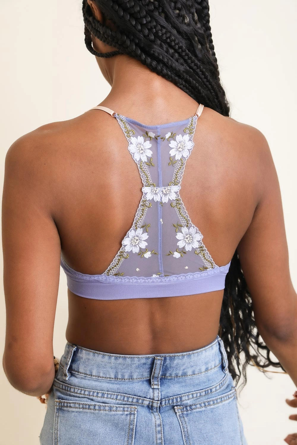 Racerback Floral Embroidered Bralette