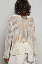 Round Neck Open-Knit Long Sleeve Sheer Sweater Top