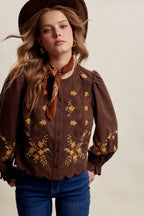 Embroidered Scallop Hem Cotton Blouse