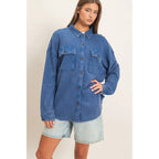 Mineral Wash Waffle Knit Button-Up Shacket