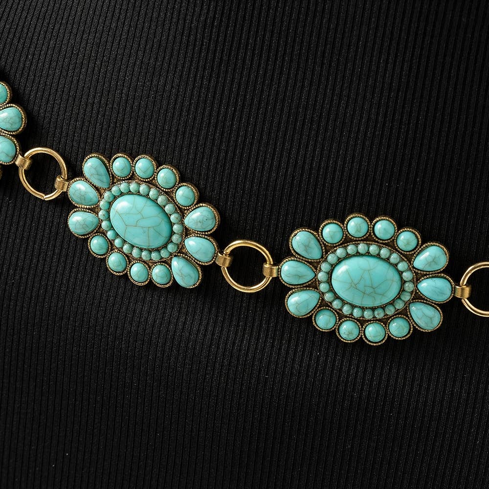 Western Turquoise Stone Bead Concho Disc Chain Belt