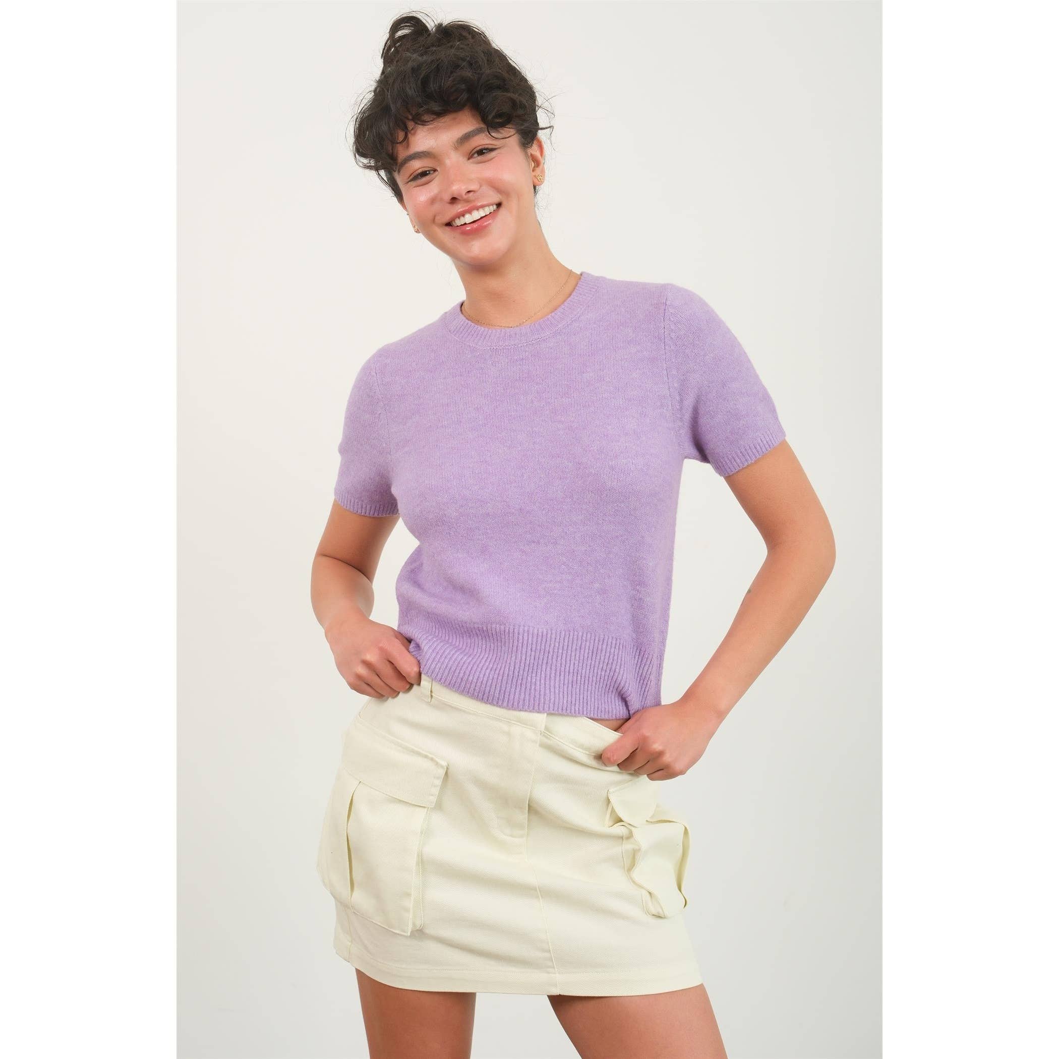 Short Sleeve Ribbed Hem Sweater