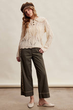 Floral Embroidered Cropped Wide-Leg Pants