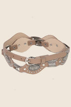Faux Leather Oval And Concho Chain Belt