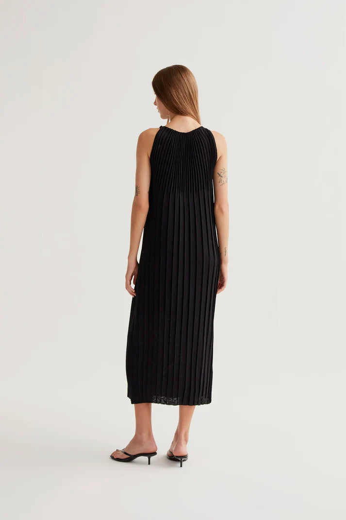 Long Pleated Black Dress