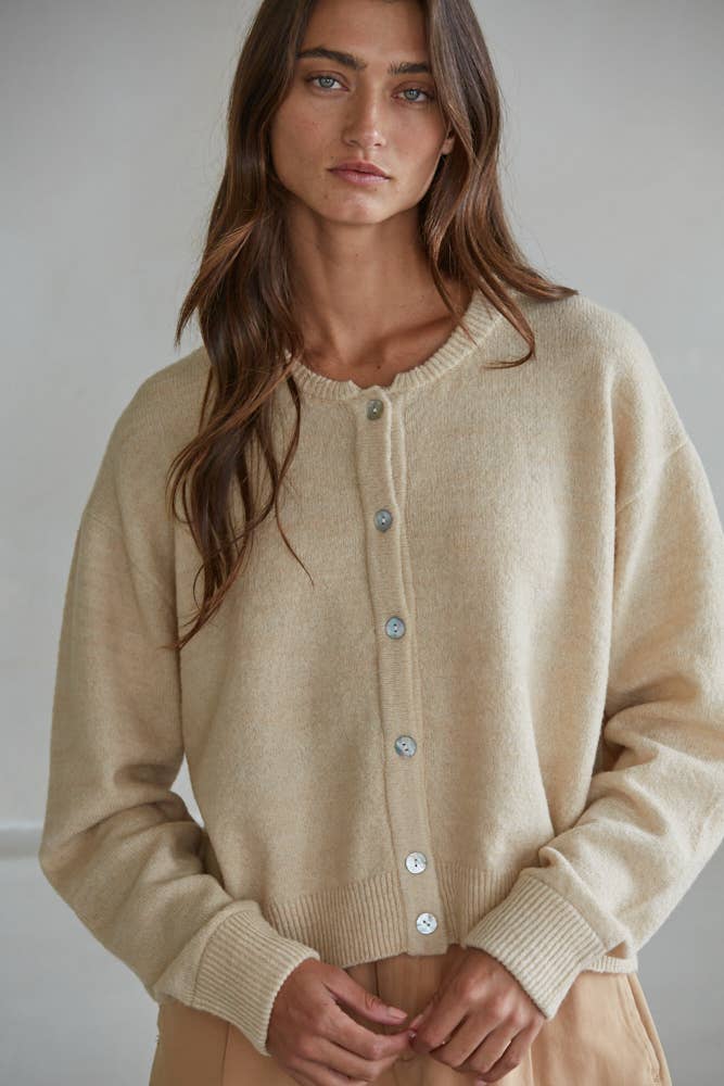 Knit Sweater Crew Neck Cardigan