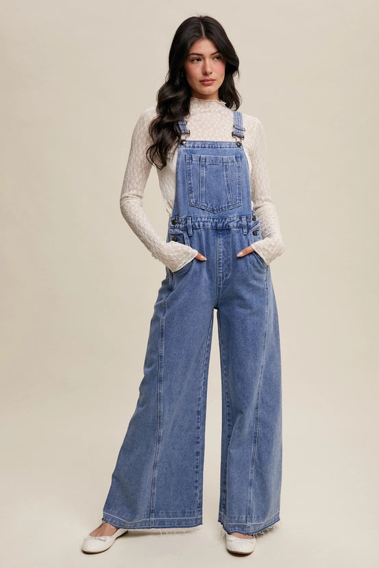 Wide-Leg Denim Overalls