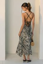Tropical Leaf Contrast Bind Handkerchief Hem Dress