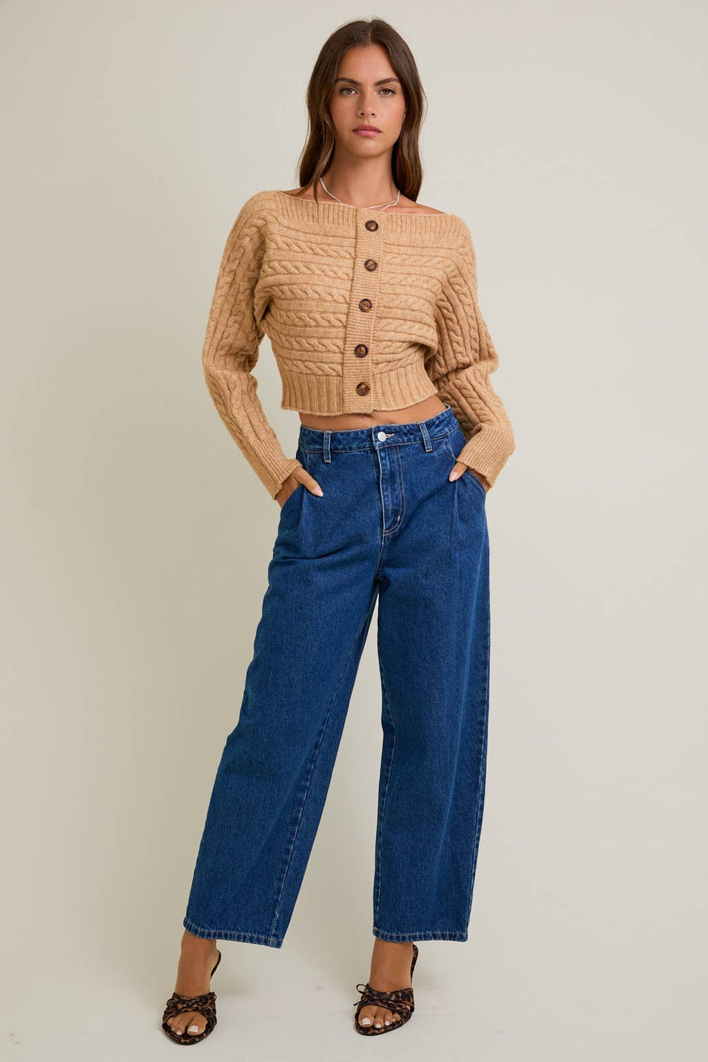 Off-Shoulder Button Sweater