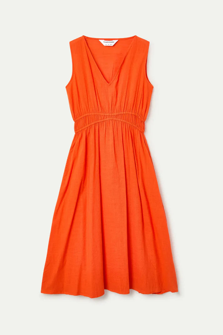 Orange Cotton Midi Dress