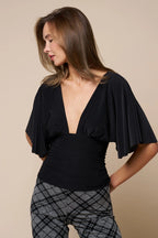 Plunging Bell Short Sleeve Fitted Top