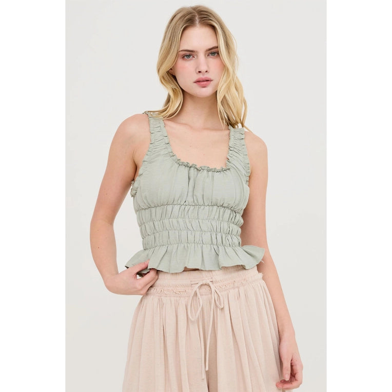 Ruched Square Neck Smocked Top