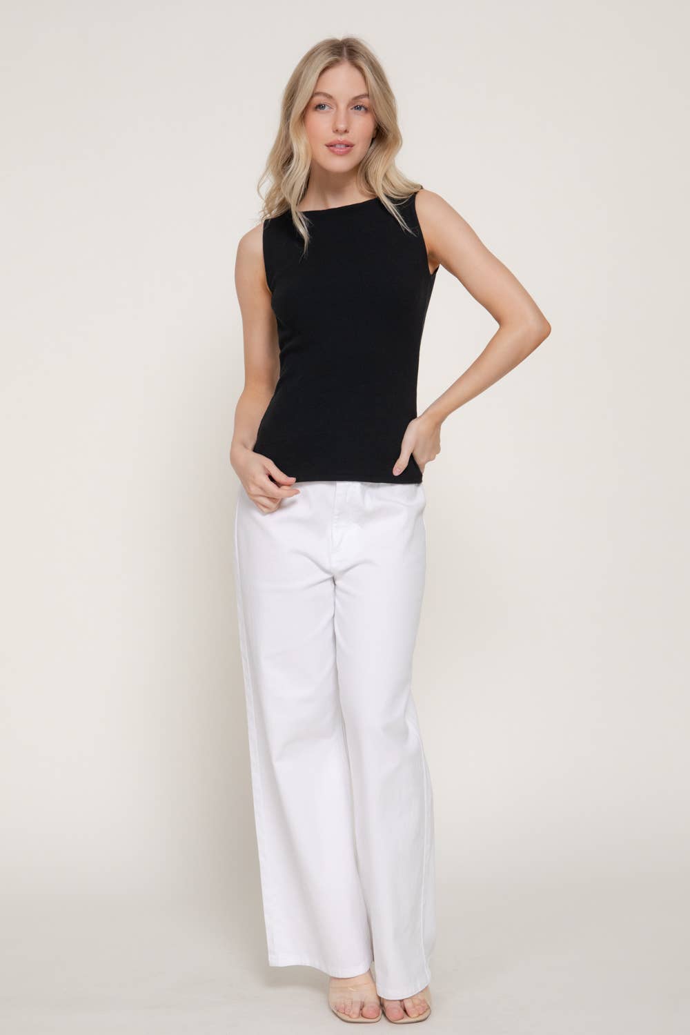 Boat Neck Ribbed Knit Tank