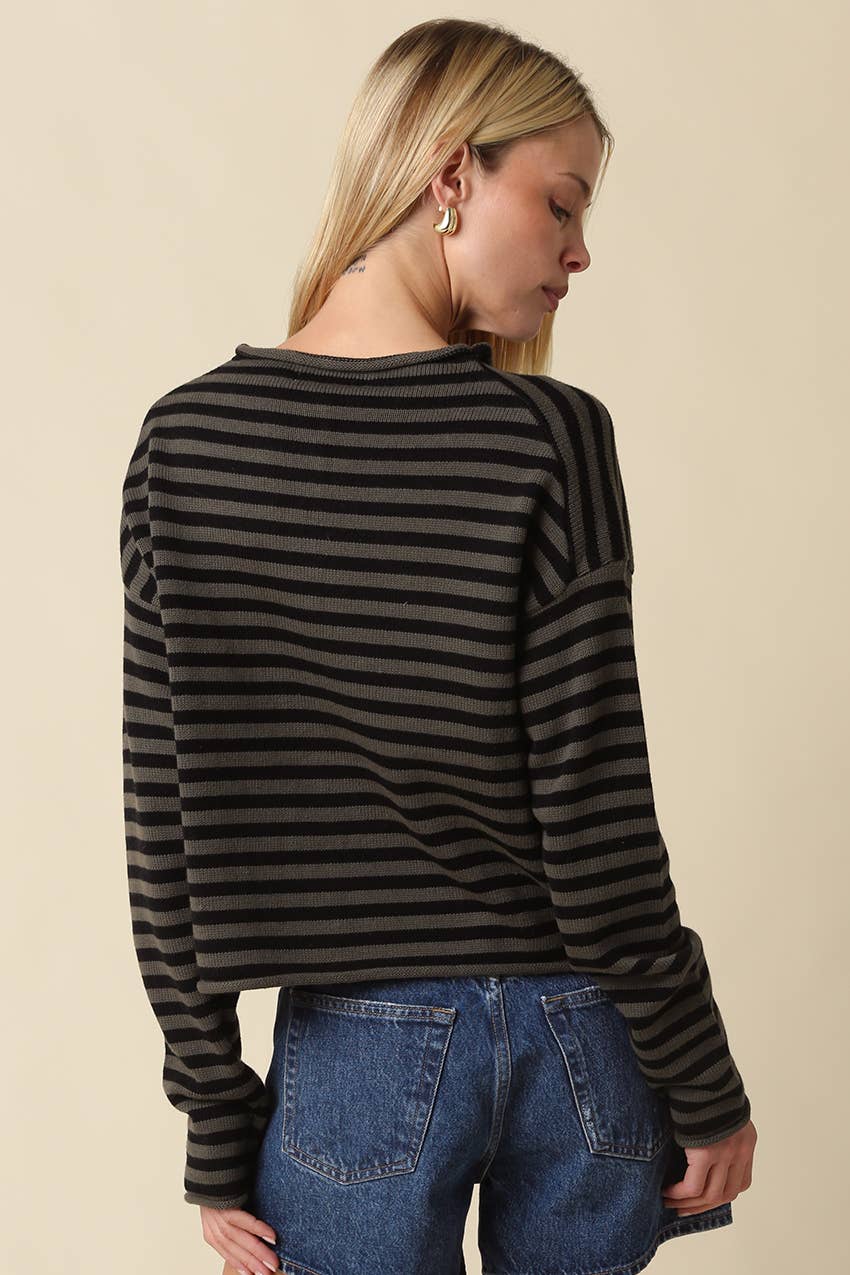 Elina Striped Collar Knit Top