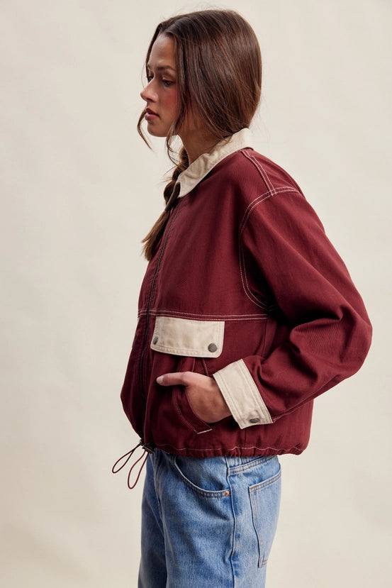 Contrast Trim Western Utility Jacket