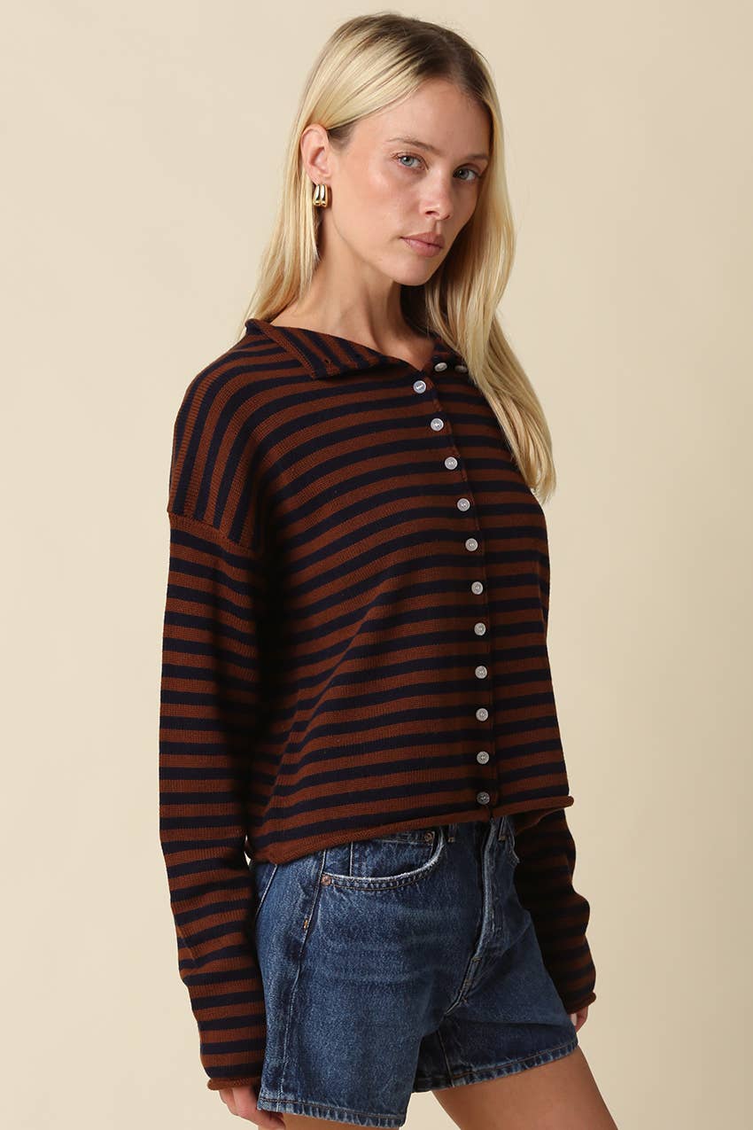 Elina Striped Collar Knit Top