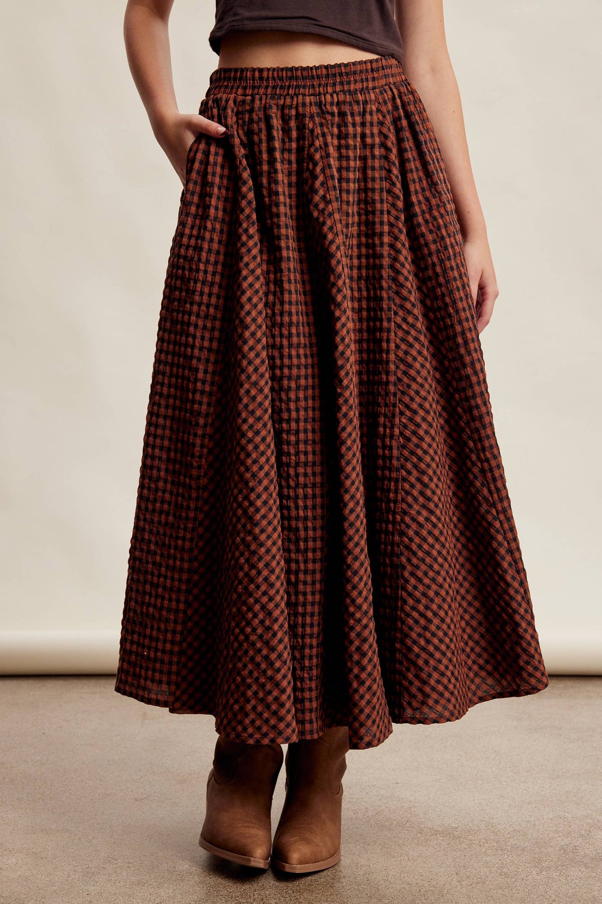 Textured Gingham Maxi Skirt