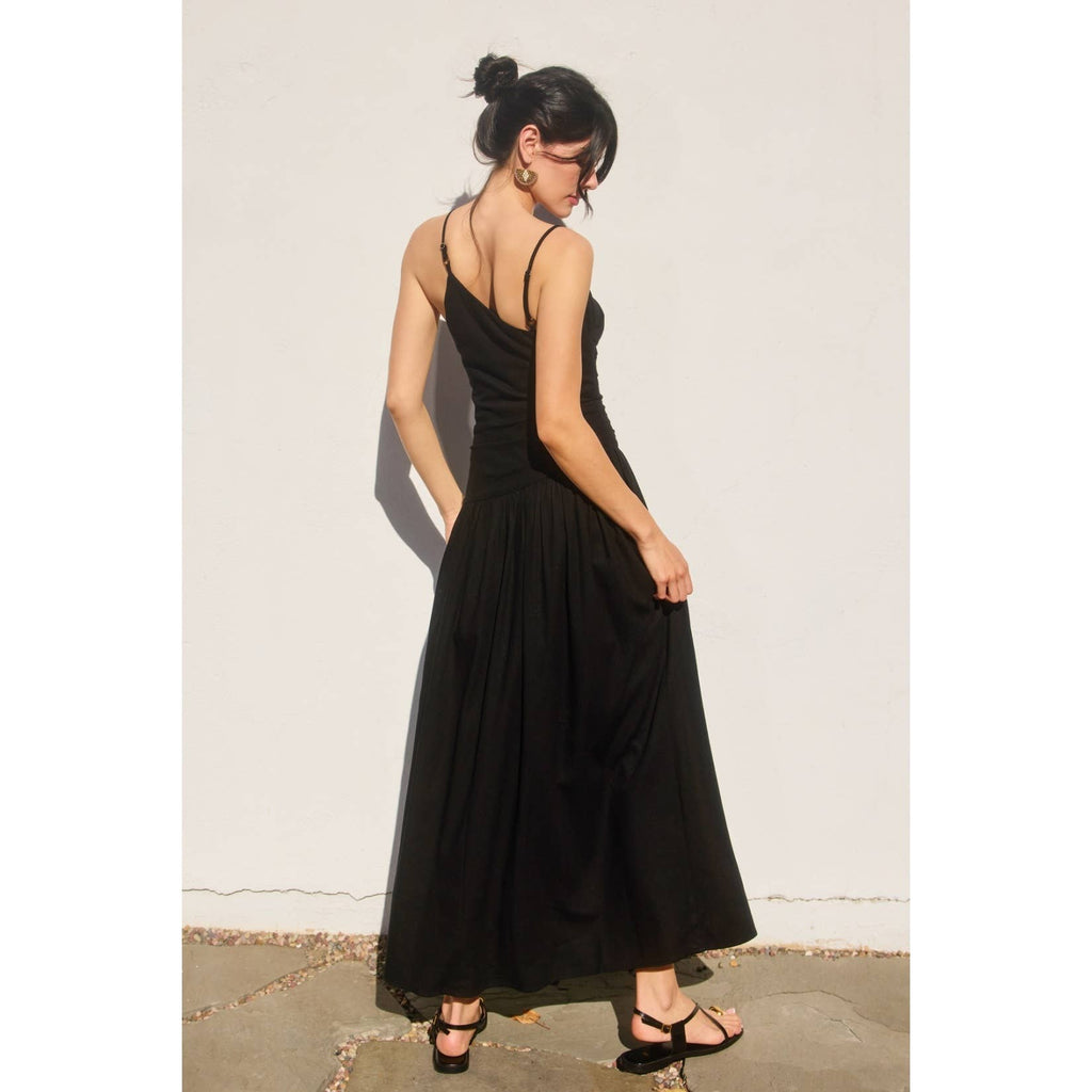 Linen Drop Waist Ruched Maxi Dress