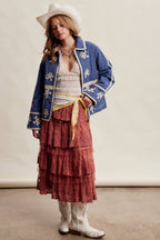 Embroidered Lace Trim Quilted Jacket