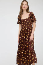 Floral Velvet Puff Sleeve Midi Dress