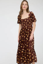Load image into Gallery viewer, Floral Velvet Puff Sleeve Midi Dress