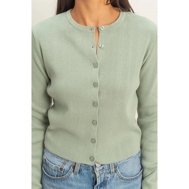 Sage Green Ribbed Cardigan