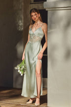 Satin Lace Detail Maxi Dress