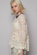 Round Neck Long Sleeve Crochet Top