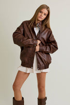Faux Leather Oversize Bomber Jacket