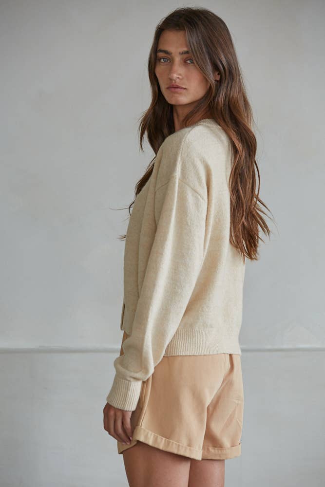Knit Sweater Crew Neck Cardigan
