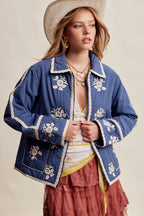 Embroidered Lace Trim Quilted Jacket