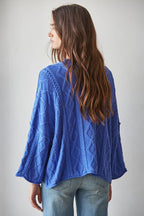 Knit Cable Sweater Cotton 3/4 Sleeve Pullover