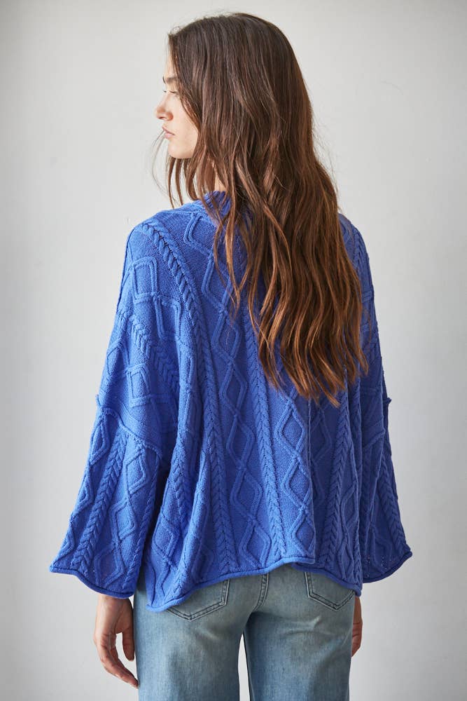 Knit Cable Sweater Cotton 3/4 Sleeve Pullover
