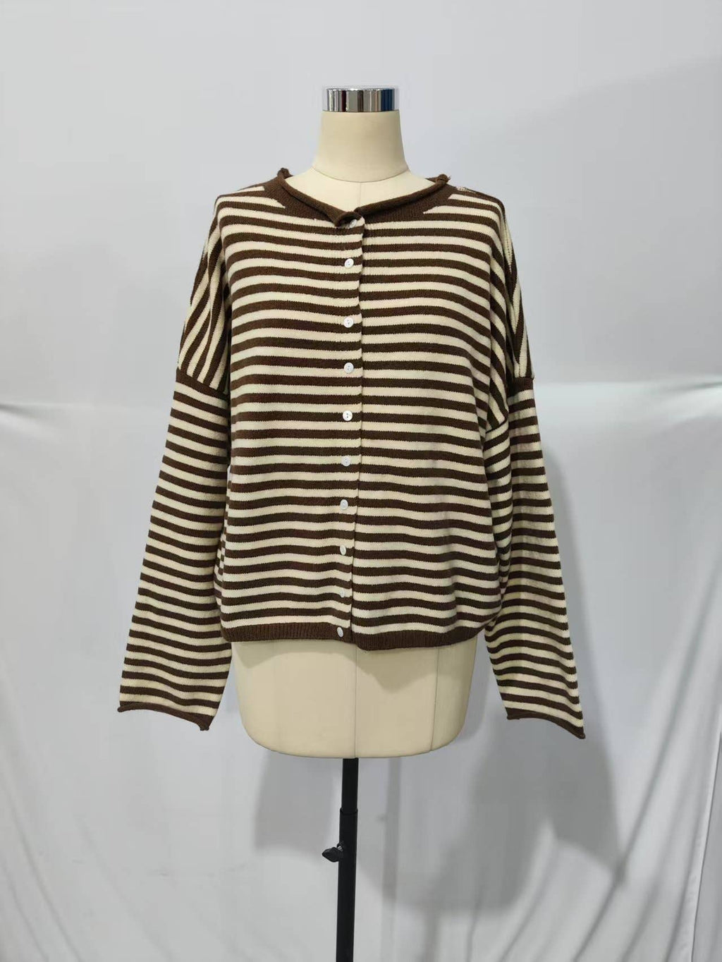 Roll Neck Striped Cardigan