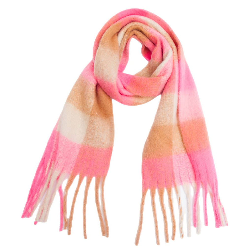 Chunky Plaid Scarf with Fringe