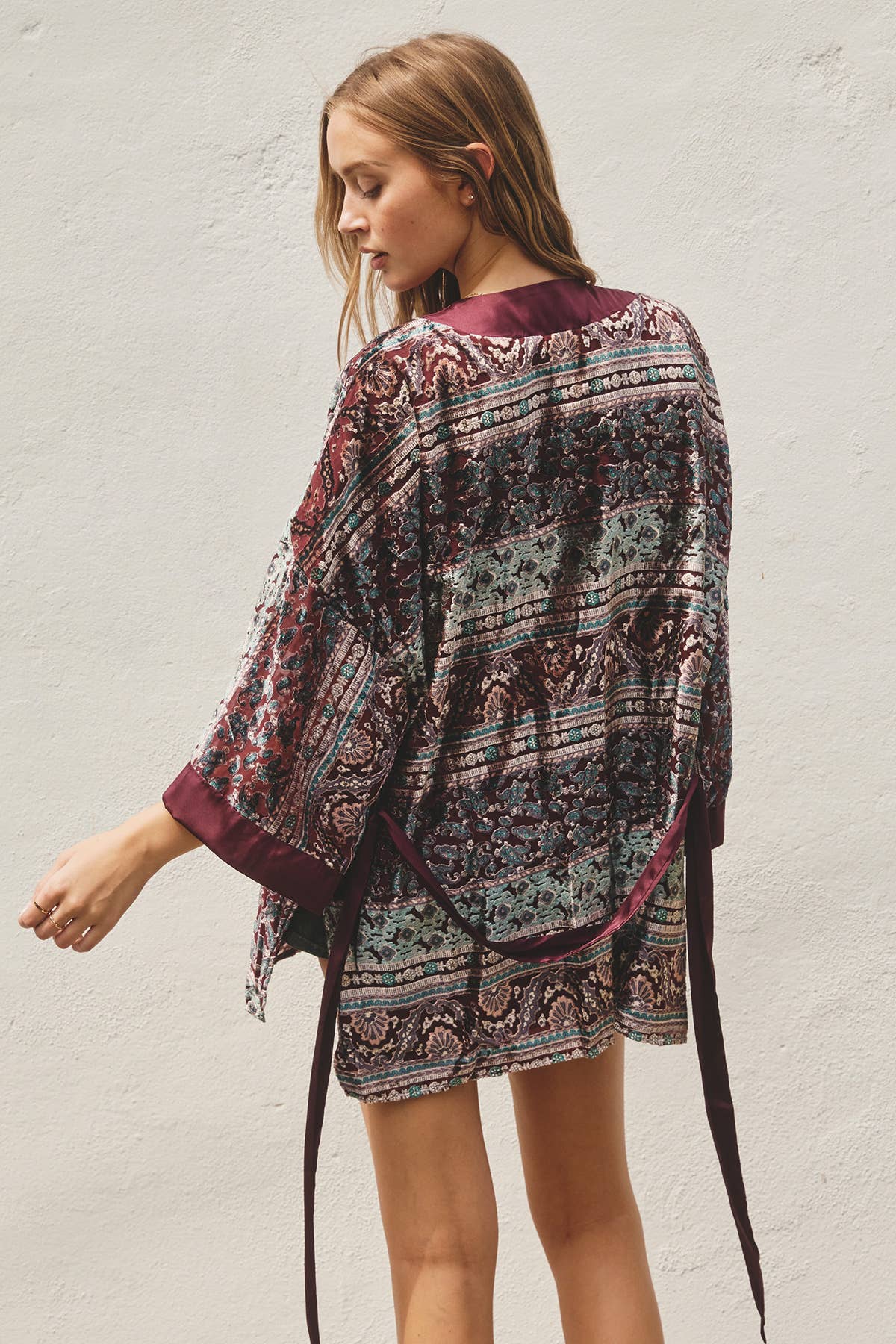 Paisley Stripe Velvet Burnout Kimono