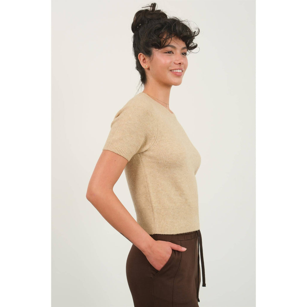 Short Sleeve Ribbed Hem Sweater
