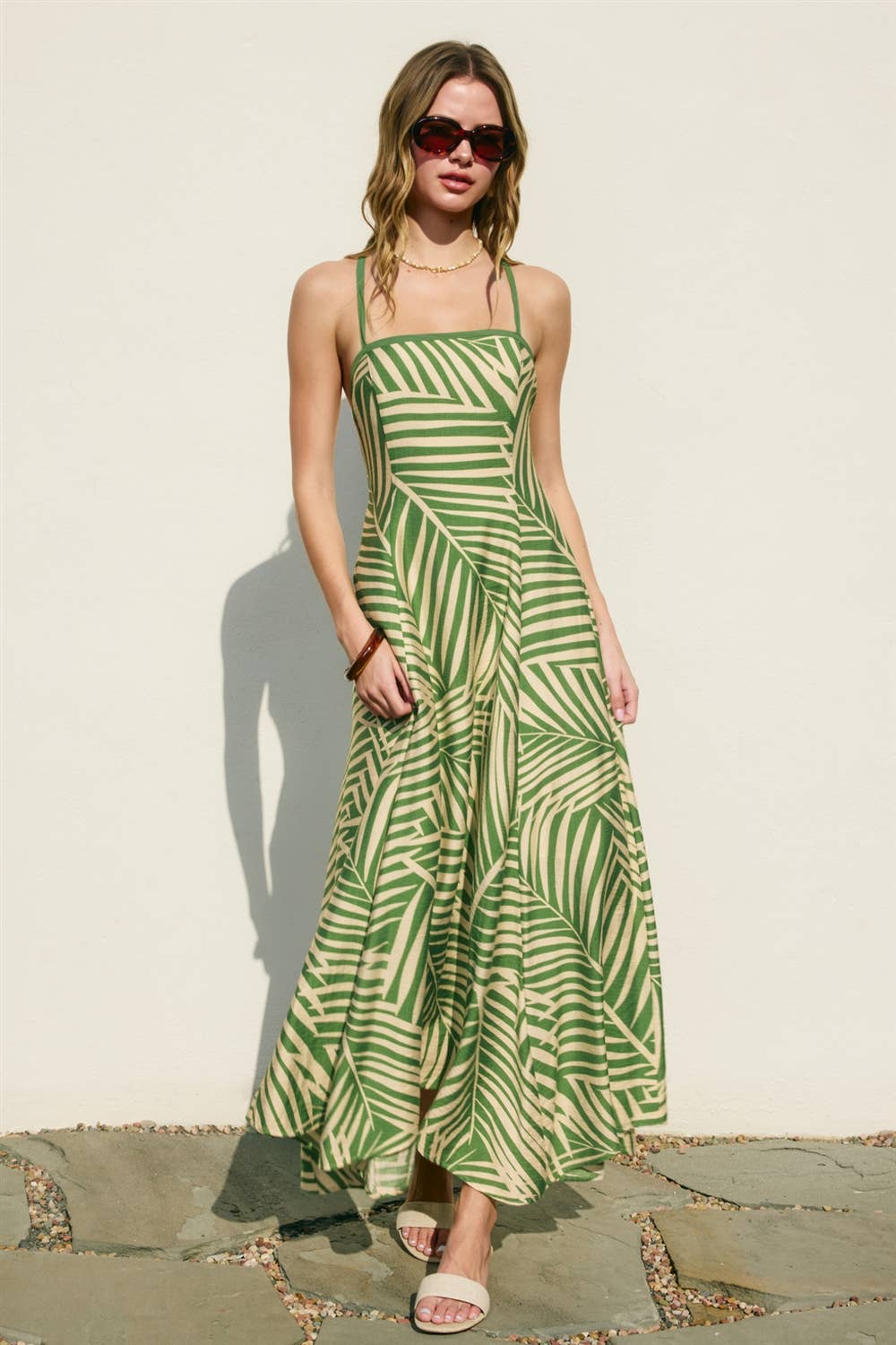 Tropical Leaf Contrast Bind Handkerchief Hem Dress