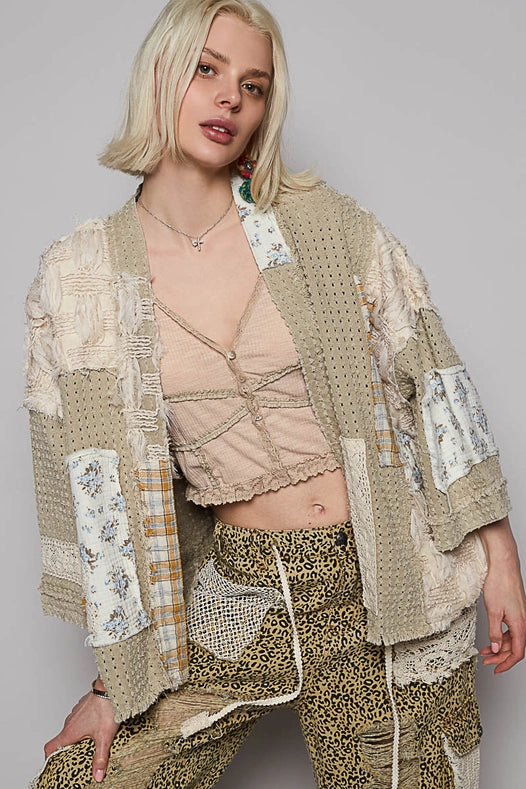 3/4 Sleeve Patchwork Cardigan